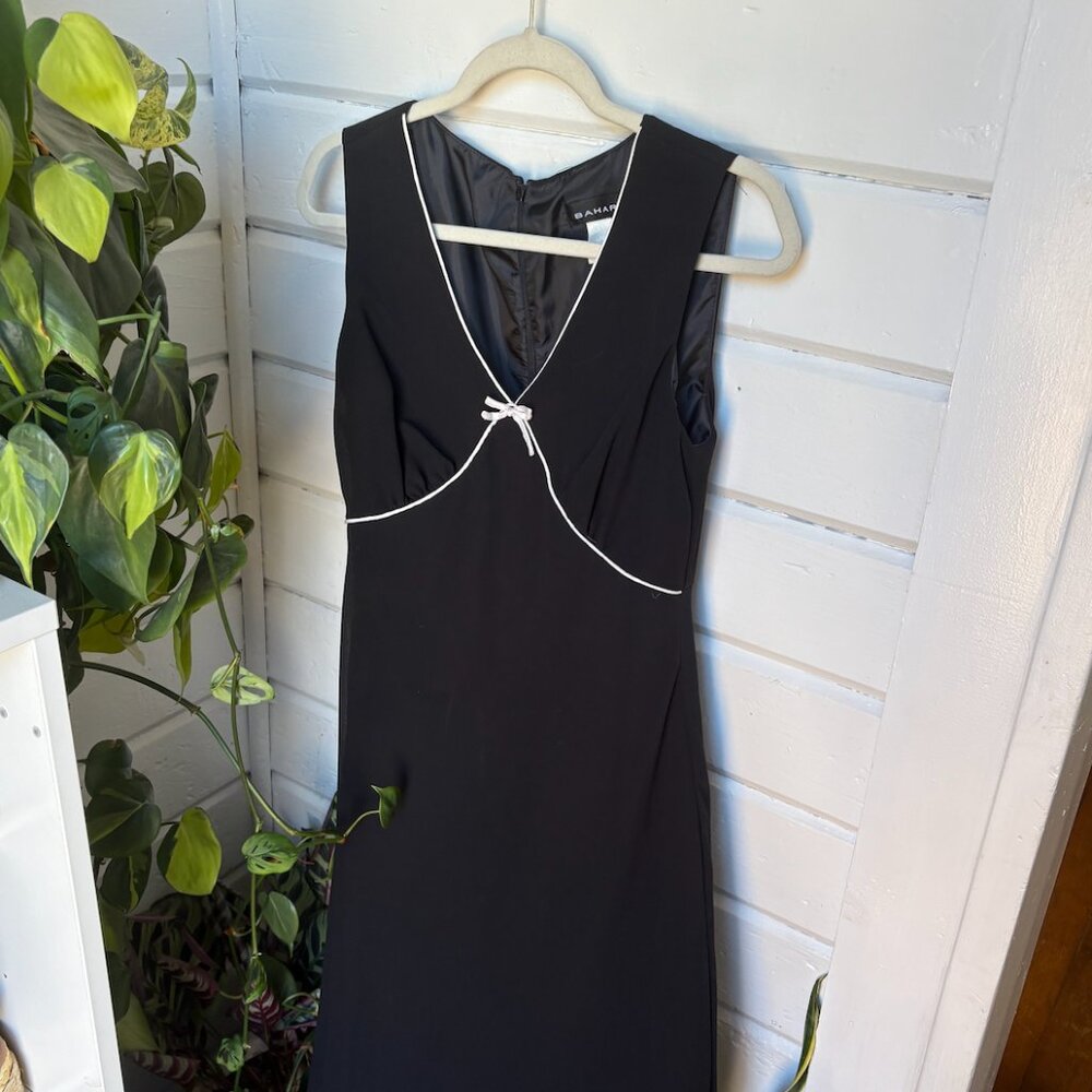 Bahari Black + White Bow and Trim Maxi Dress